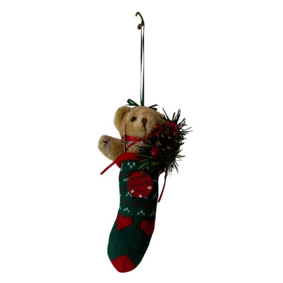Vintage 1998 Beary Christmas Collectible Knit Stocking Ornament Teddy Bear READ - Picture 1 of 10